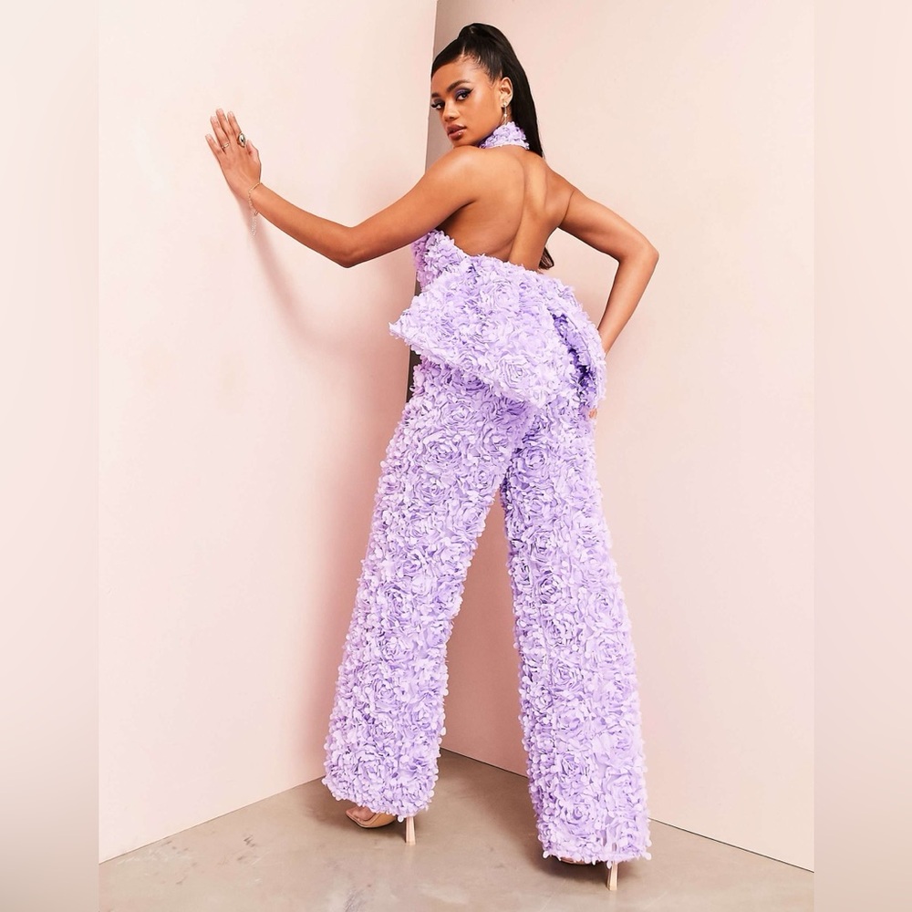 ASOS LUXE 3D floral open back jumpsuit in lilac 4